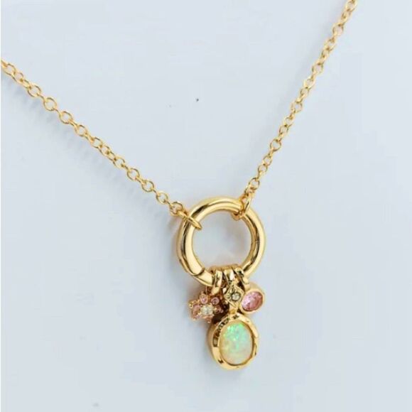 SALE 18k Stamped Gold Filled Star Iridescent Opal Pendant Violet Charm Necklace - Picture 2 of 7